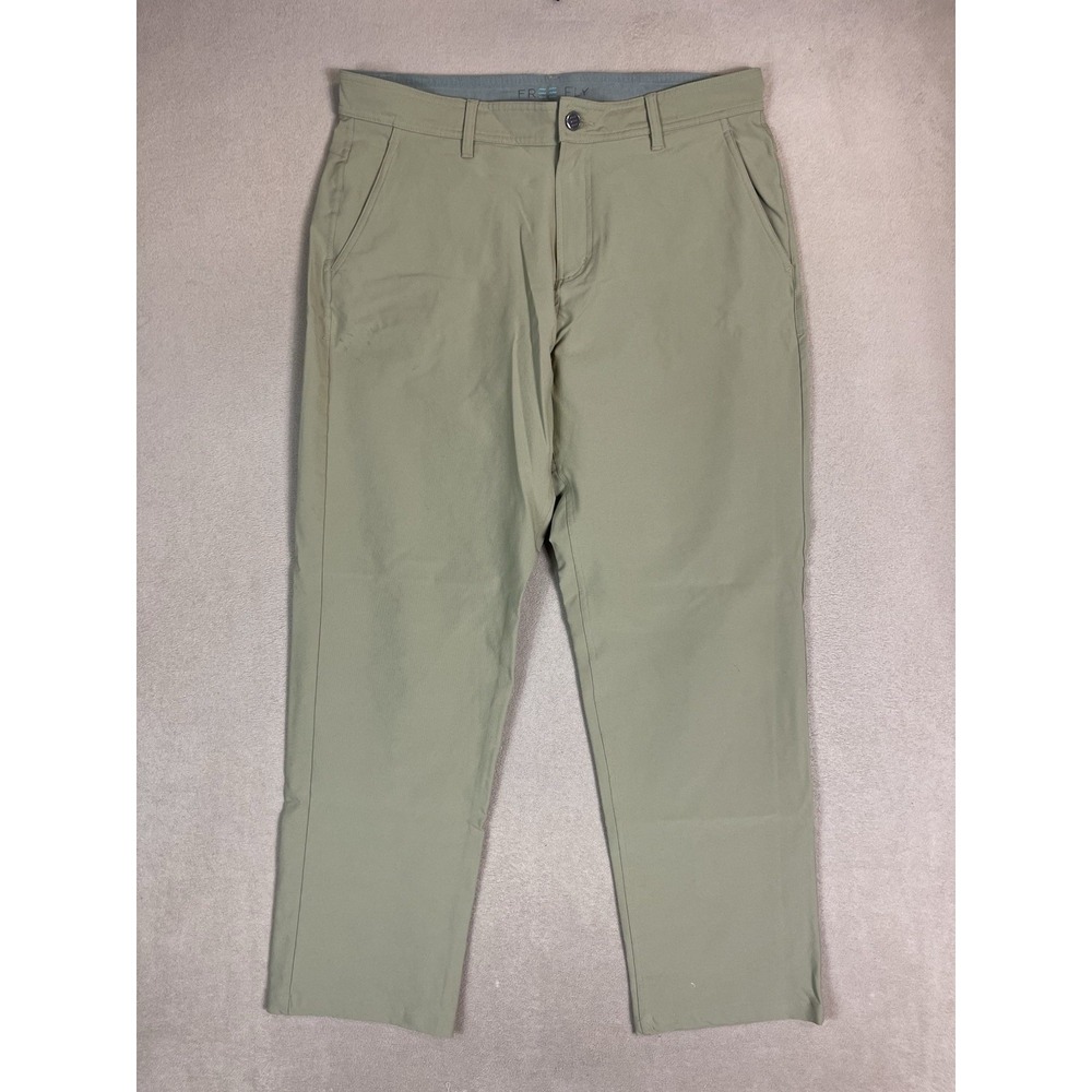 Free Fly Pants Mens 38x32 Green Nomad Slim Straight Leg Stretch UPF 50+ Mid Rise